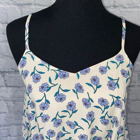Mine floral print adjustable strap elastic fit lined cropped tank sz S - Picture 2 of 11